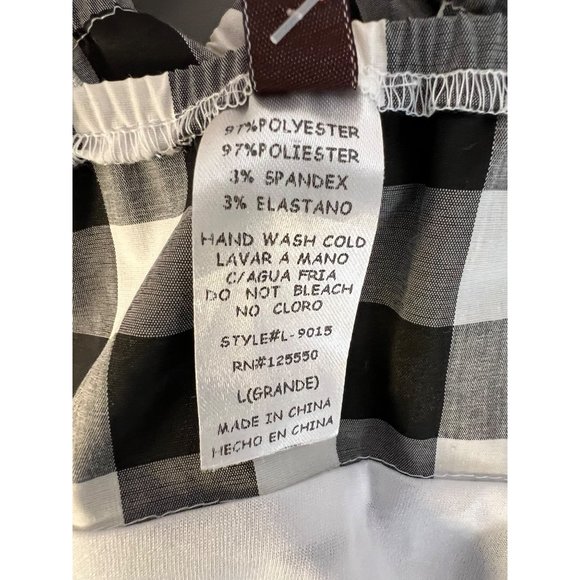 NWOT HERA Dress Large Black White Plaid Button Front Mini Stretch Ruffle - Picture 12 of 13